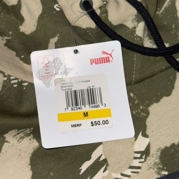 PUMA Olive and Cream Camouflage Hoodie Sweatshirt Camo Pack AOP Taping on Sleeve - Picture 4 of 10